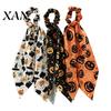 Colorful Hair Tie Halloween Satin Scrunchies for Women, Funny Pumpkin Printed Elastic Ties, Print Soft Ponytail Holders, Decorative Accessories Daily