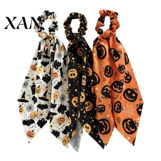 Colorful Hair Tie Halloween Satin Scrunchies for Women, Funny Pumpkin Printed Elastic Ties, Print Soft Ponytail Holders, Decorative Accessories Daily