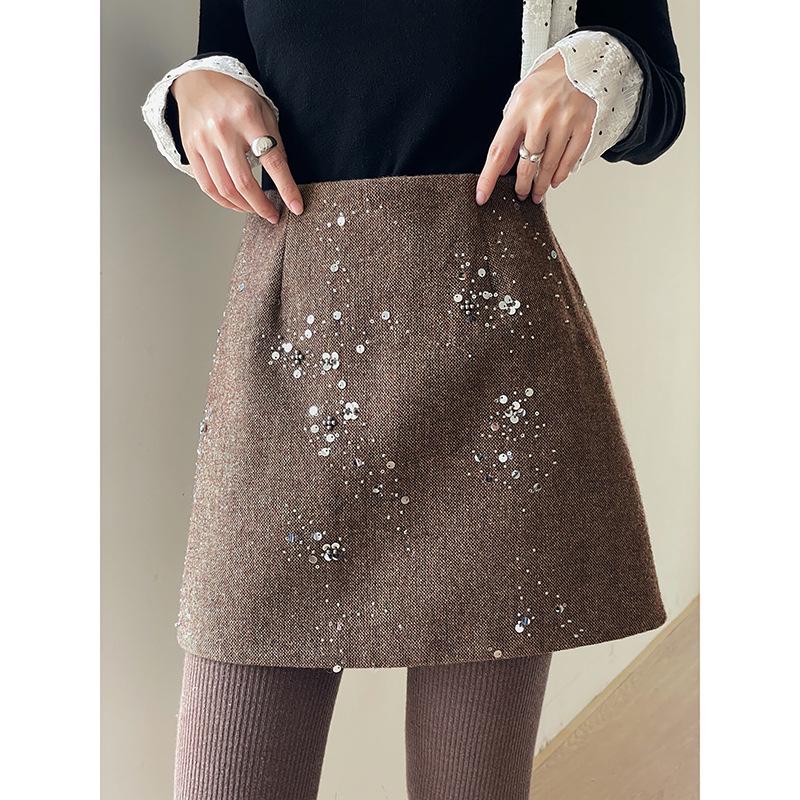 

Glimmering Evening Hand-Beaded Sequined A-line Mini Skirt Women s Winter Bodycon Skirt N803C S (85-105 cm) хаки