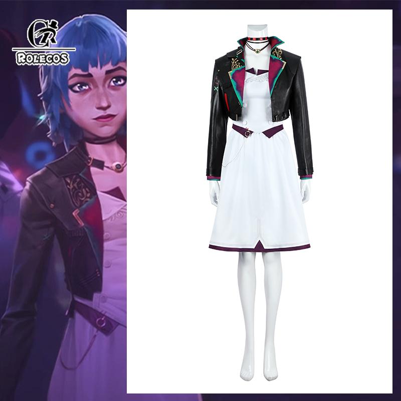 Game Lol Season 2 Jinx Cosplay Costume Jinx Powder Dress White Uniform Game Halloween Carnival Party Women Suit  Skin