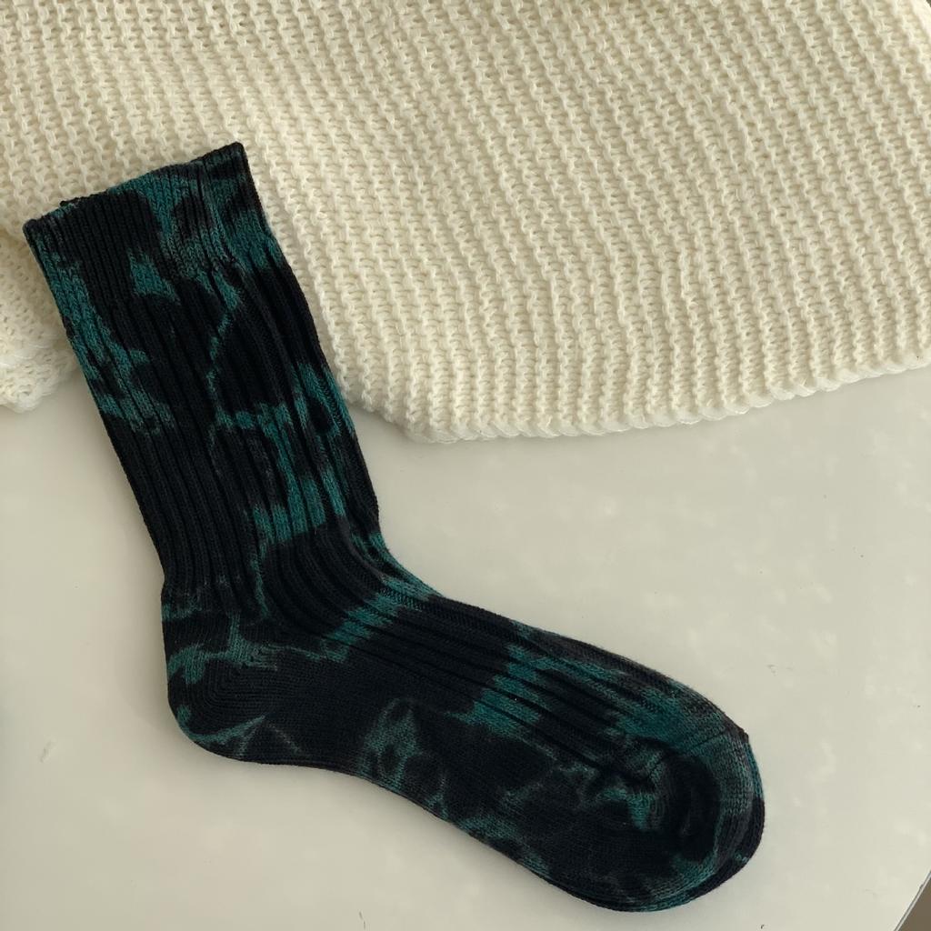 Socks Men'S Tie-Dye Old Retro Workwear Style Thick Needle High-Top Fashion Street Trend Breathable Mid-Tube Cotton Socks