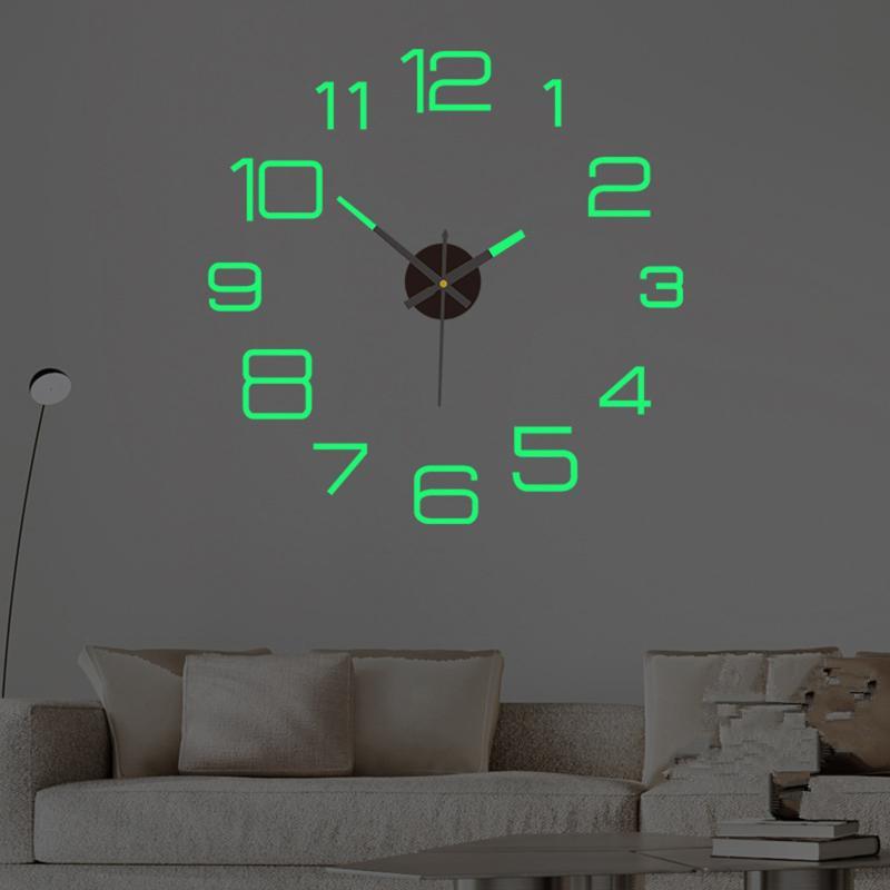 3D Mirror Wall Clock Luminous Modern DIY Frameless Sticker Large Silent Quartz for Living Room Office