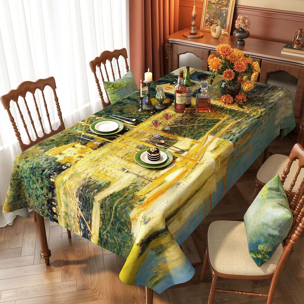 Van Gogh-Style Oil Painting Tablecloth: Waterproof, Grease-Resistant, No-Wash, Light Luxury, High-End Artistic Rectangular Dining Tablecloth