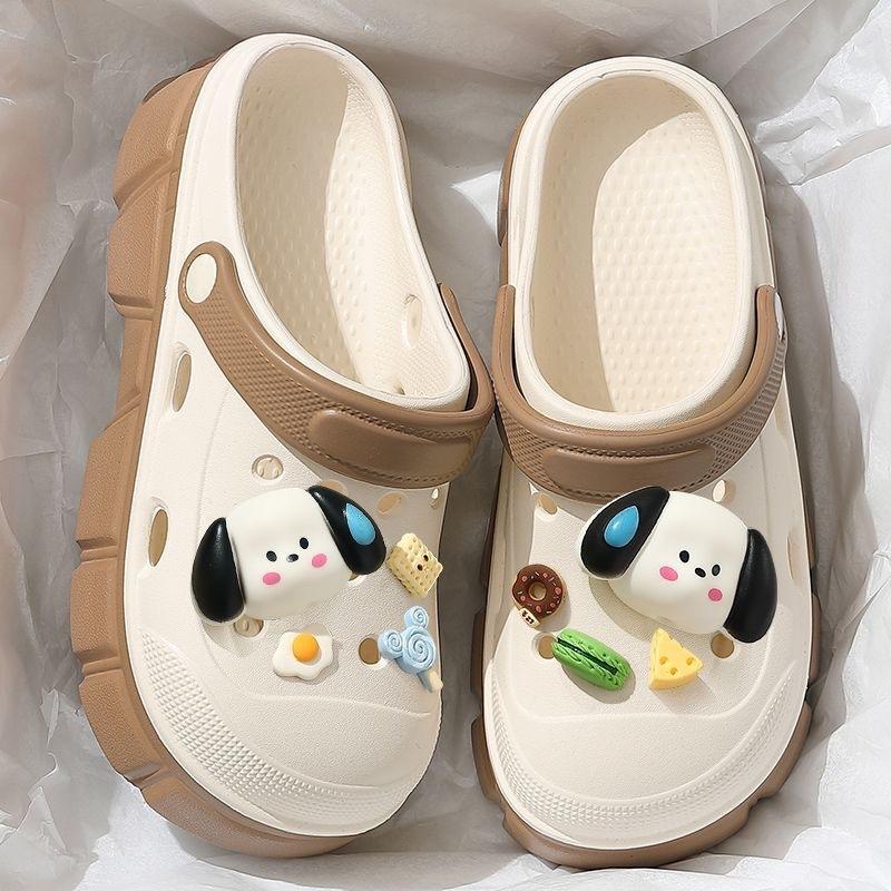 Cute hole shoes women's summer wear cartoon non-slip bag head platform EVA beach going out DIY slippers