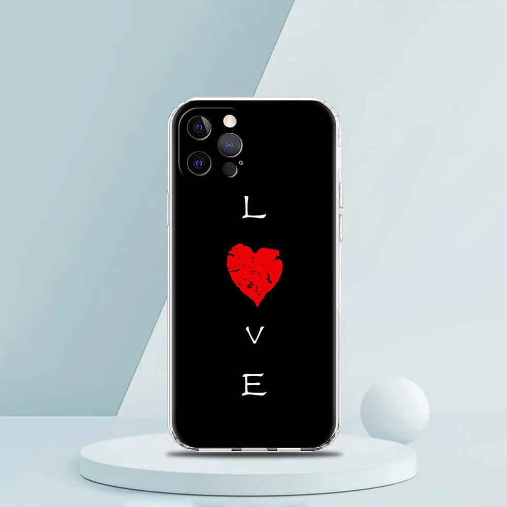 For iPhone 15 16 14 13 12 Mini 11 Pro Max XS X XR SE 7 8 Plus Silicone Clear Cover I Love You Pink Heart Luxury Phone Case