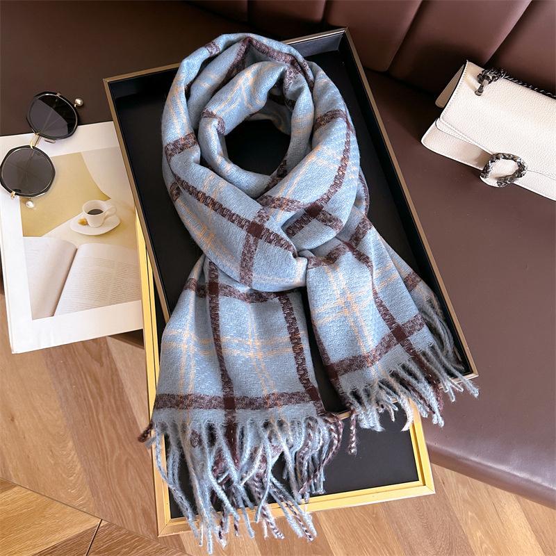 Winter Women Warm Scarf Cashmere Thicken Plaid Stripe Pattern Shawl Outdoor Travel Pashmina Neckerchief Foulard