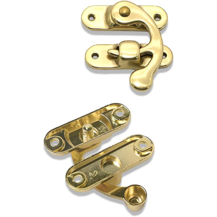 Antique Hook Hasp, 100% Solid Brass Swing Arm Clasp Latch 2Pack Vintage Style Left and Right Hook Latch with Mounting Screws for Suitcase Jewelry Box
