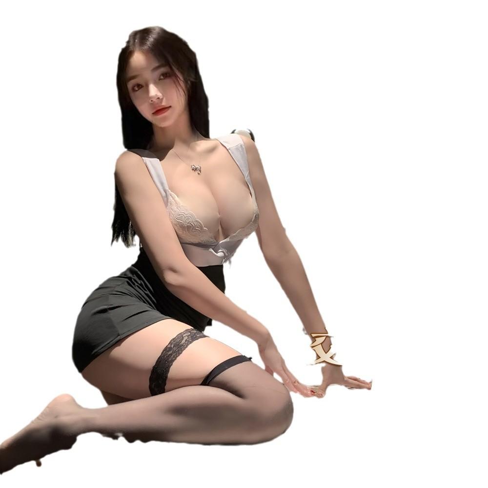 Sex Underwear Hollow Bare Chest Secretary Outfit Lace Perspective Sexy Hip Wrap Nightclub Dress Set