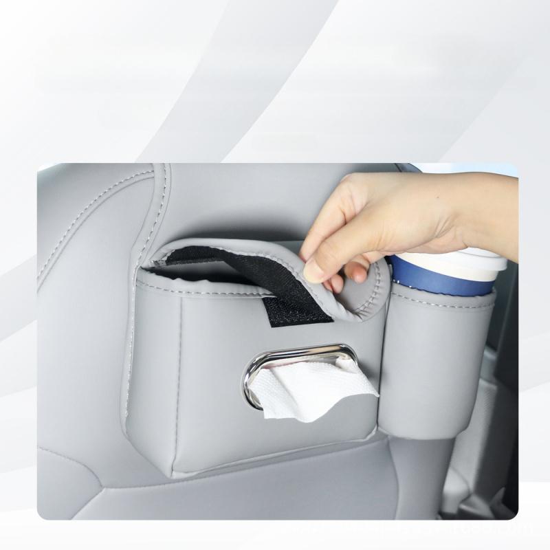 Car Headrest Storage Bag Leather Auto Backseat Hanging Tissue Water Cup Holder