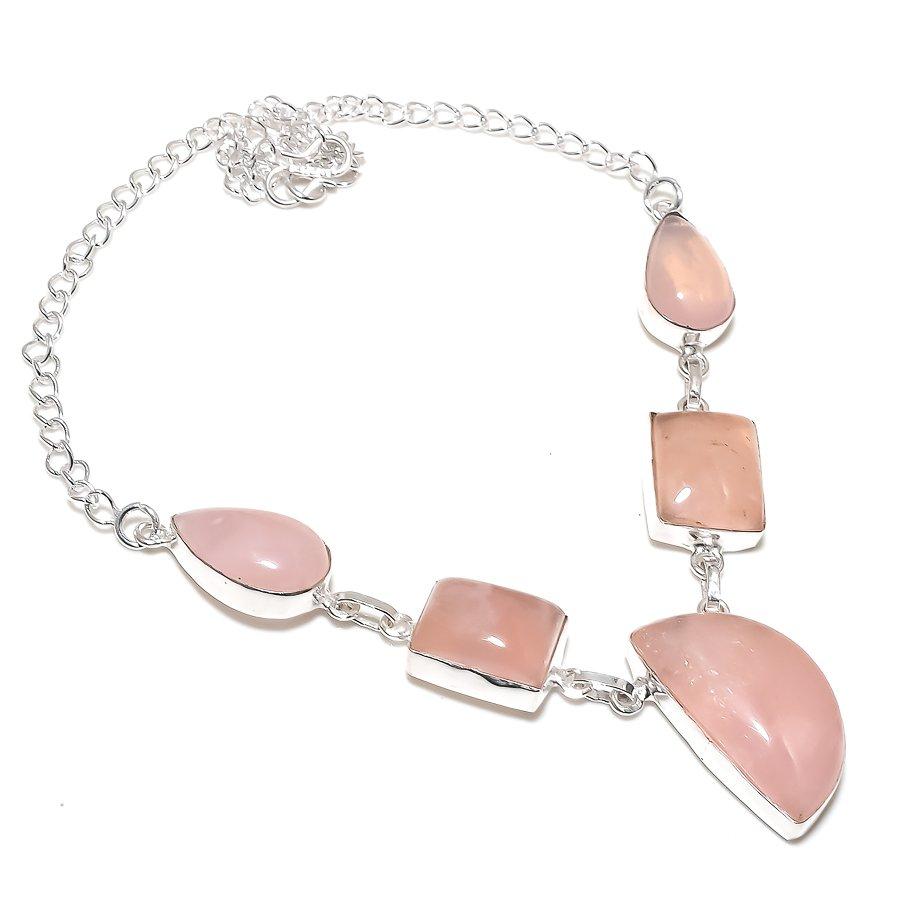 

Natural Rose Quartz Gemstone 925 Sterling Silver Jewelry Necklace 18 w0e87