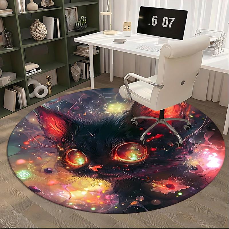1pc Fantasy Cat Round Carpet Anime Design Office Chair Mat, Non Slip Rug for Home Decor, Gift, Office, Living Room, Bedroom