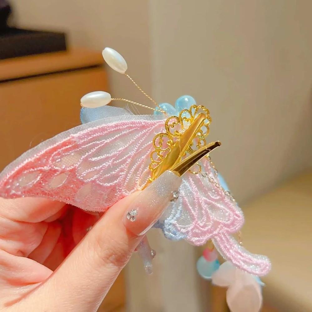 2pcs/set Vintage Extra Large Butterfly Hairpin Flower Shake Tassels Floral Hair Clips Silk Hanfu Ornaments Hair Accessories