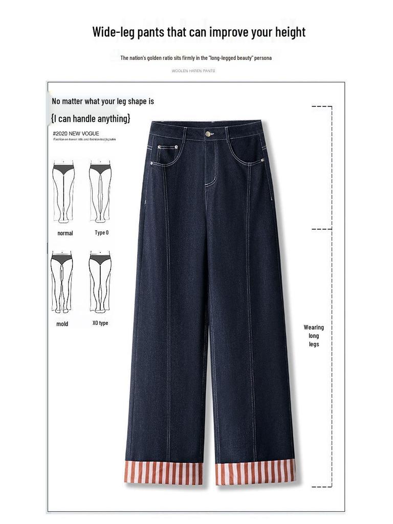 Women's Wide-Leg High-Waisted Dark Blue Jeans - Retro Style for Spring 2025