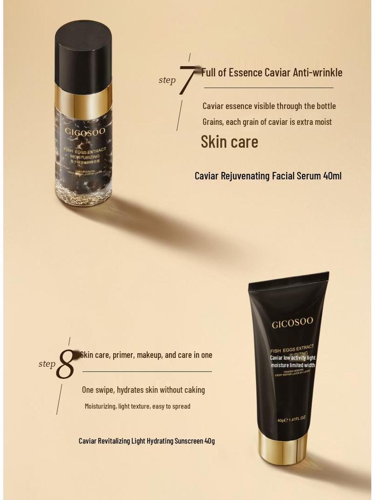 Ji Kou Xiu Kaviar Revitalisierendes Anti-Falten 7-teiliges Hautpflege-Set: Essenz, Toner, Lotion, Creme und Kosmetika für Schönheitsstudios.