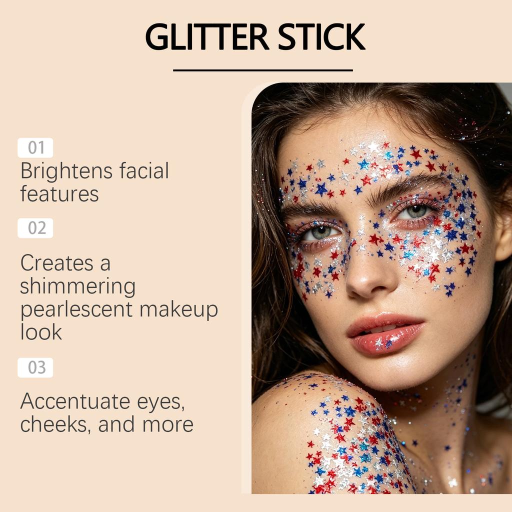 Star Glitter Makeup Stick, Highlighter Stick for Eyes and Face, Glitter Body
