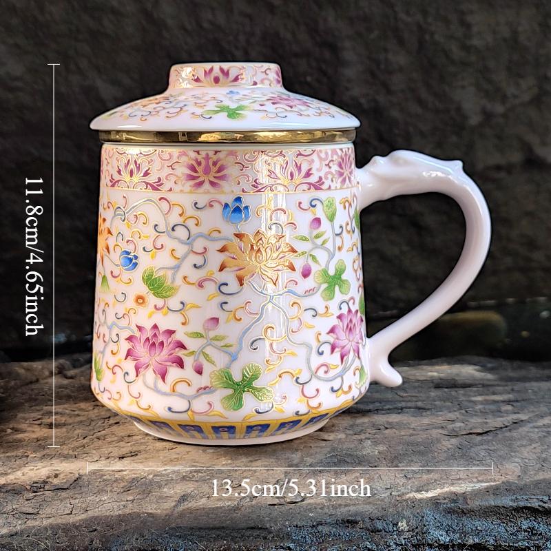 400ml Pink Ceramic Tea Cup Enamel Ribbon Filter Cup High End Household Mug with Lid Jasmine Tea and Green Tea Set Accessories розовый