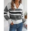 Women's Hooded Sweatshirt with Casual Collar and Contrast Striped Long-Sleeved Knitted Pullover