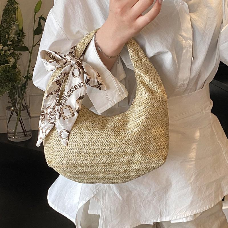 Summer Simple Woven Bag for Women's Beach Vacation Beach Bag Niche Fashion Casual Shoulder Bag Simple