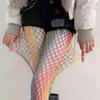 Y2K Rainbow Fishnet Stockings Large Mesh Sexy Mesh Stockings See-through Tights  Girls