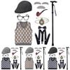 Disfraz de abuelo premium con peluca, chaleco elegante y accesorios para niños y adultos.
