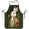 1pc Rabbit & Floral Apron with Rabbit Print - Durable Easy-Clean Polyester Suitable for Cooking, Gardening, Picking, Rabbit-Themed Kitchen Apron for &