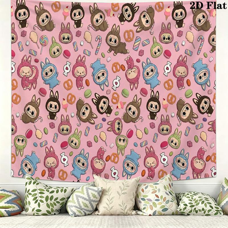 Kawaii Bubu Wall Tapestry Aesthetic Wall Hanging Printed Fabric Blanket Decorative Tapestries for Bedroom Living Room Home Decor