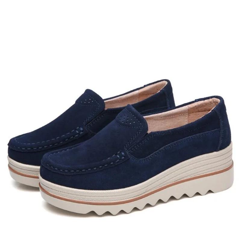 2025 Autumn Women Flats Shoes Thick Platform Sneakers Shoes Leather Suede Casual Shoes Slip On Flats Heels Creepers Moccasins