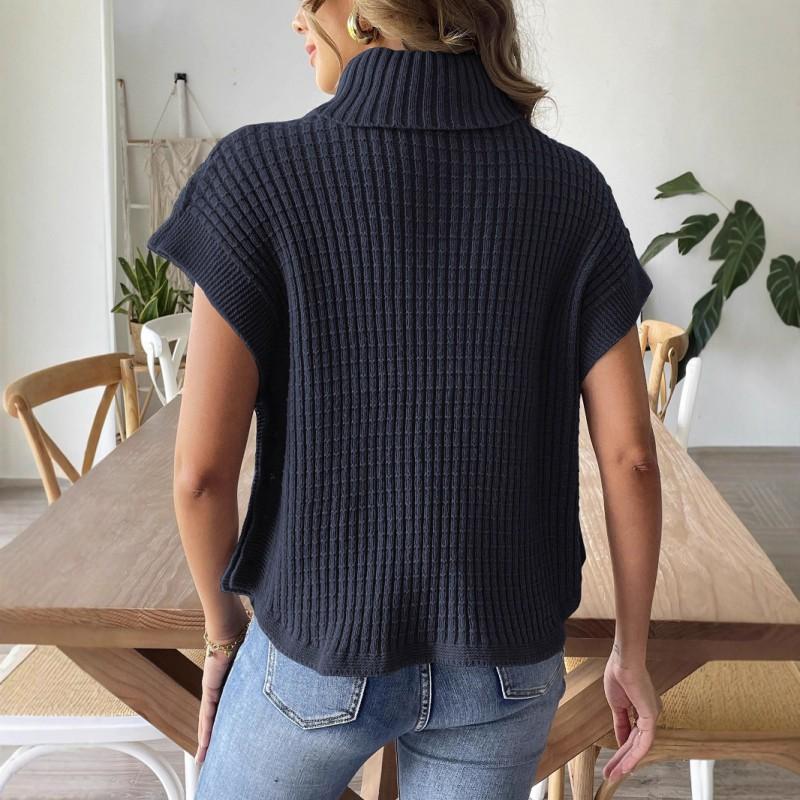 Womens High Neck Knit Vest With Button Detail Casual Sleeveless Top Street Style