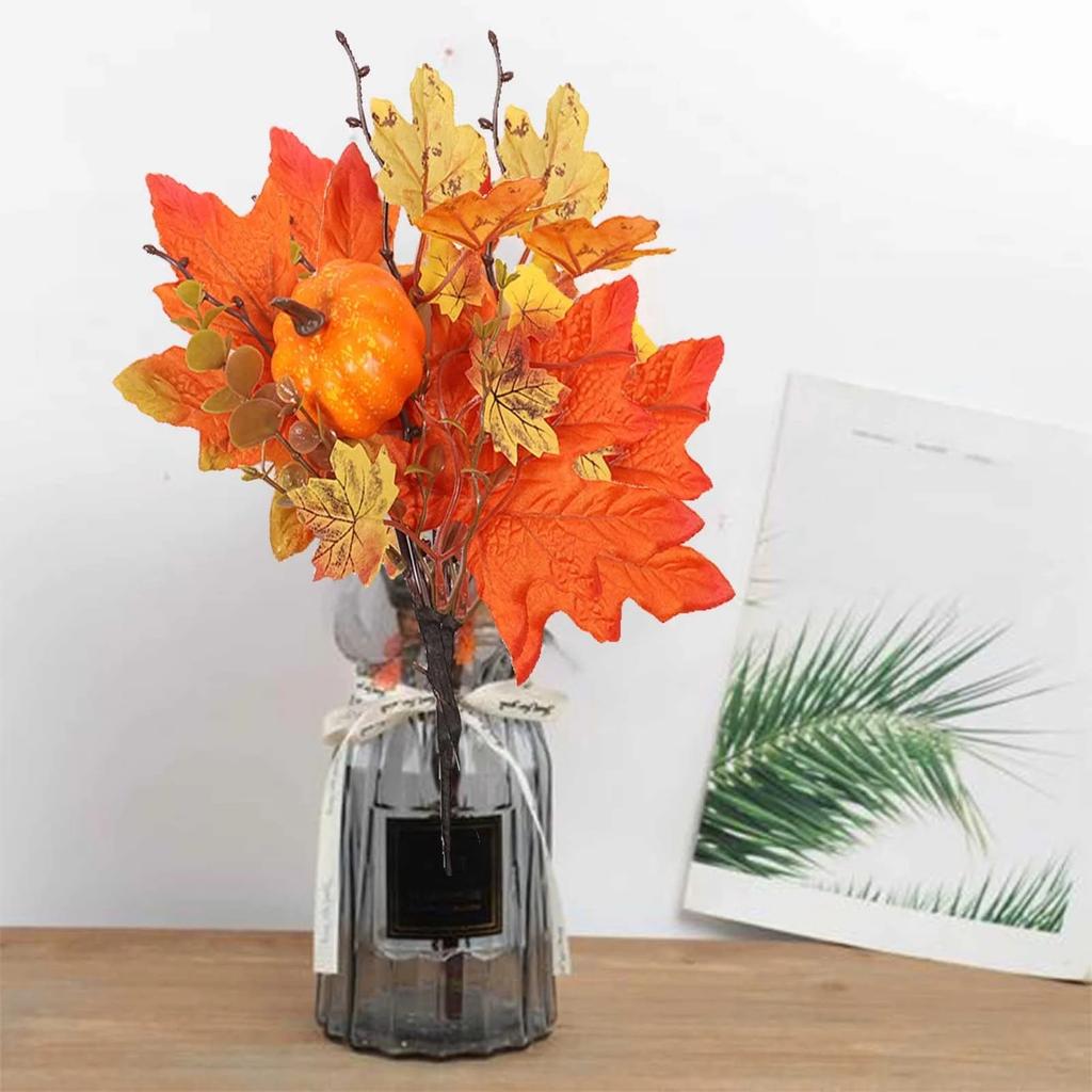 Fall Artificial Maple Leaf Stems, Fall Picks And Sprays With Orange Pumpkins Sunflower Heads Cones Berries,