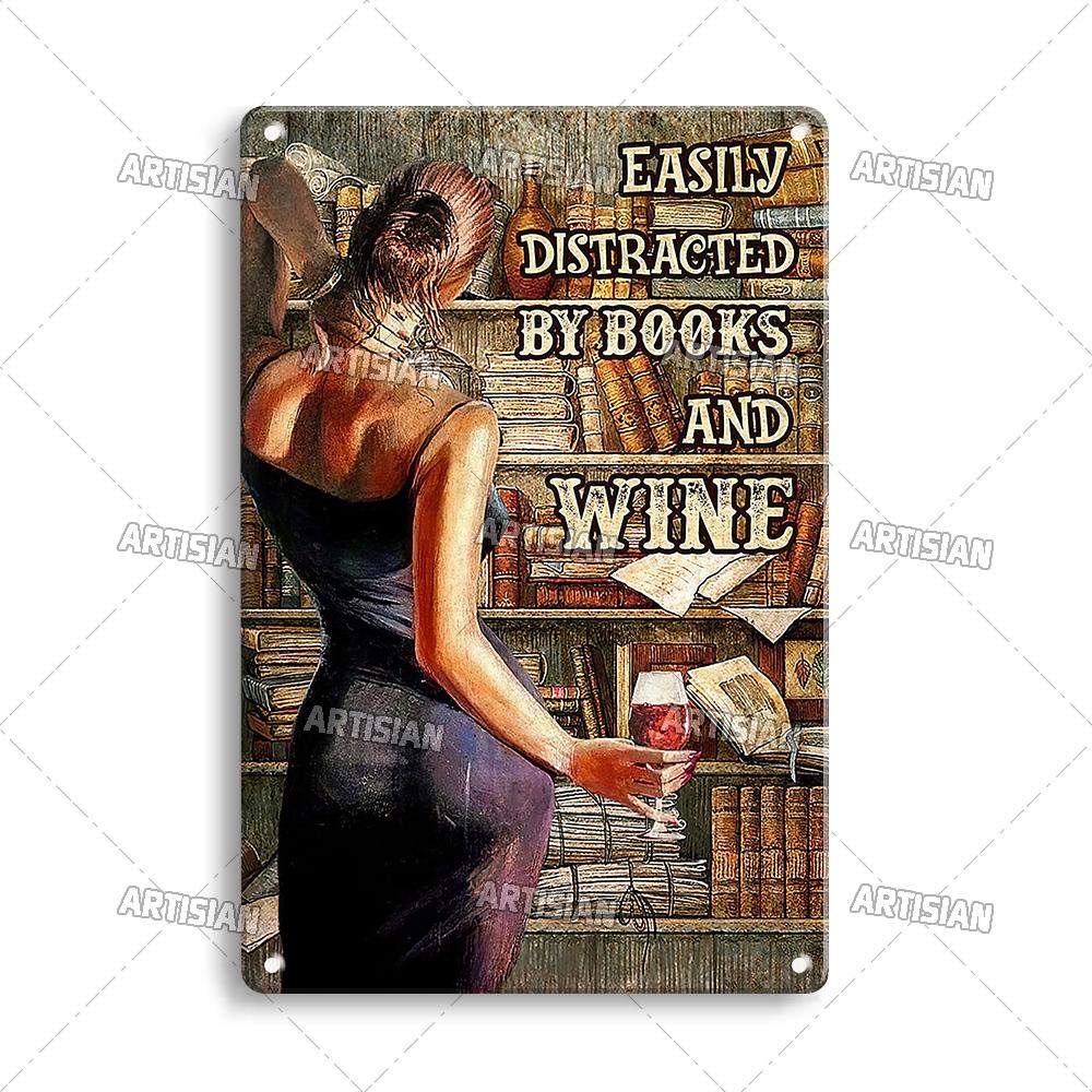 Artisian Reading Vintage Metal Sign Read Book Tin Plaque Girl Loves Books Classic Decorative Poster Wall Decor Garage Bar Pub