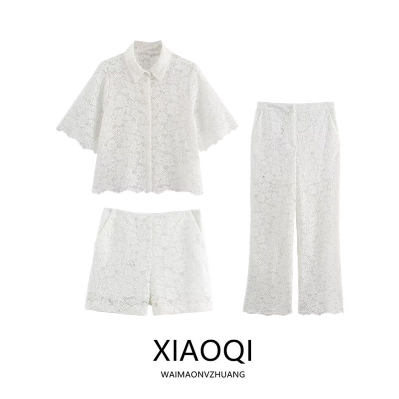 Fashion Style 2024 Summer New Arrival Women's Stylish Elegant Lace Short Tops High Waist Ankle Pants 3254490