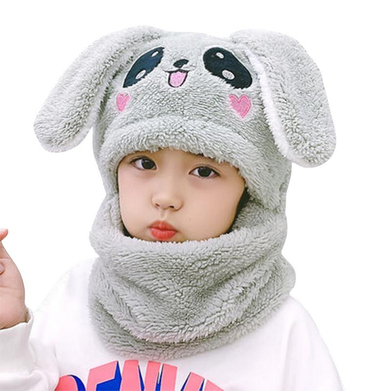 Children Cartoon Cute Bear Rabbit Hat Scarf Girls Boys Winter Soft Thicken Scarves Beanie Double Warm Fleece Kids Hats