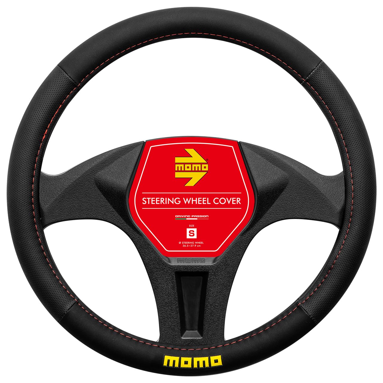 

MOMO EASY Steering Wheel Cover, Italy, Milan, Size S, Black with Red Stitching