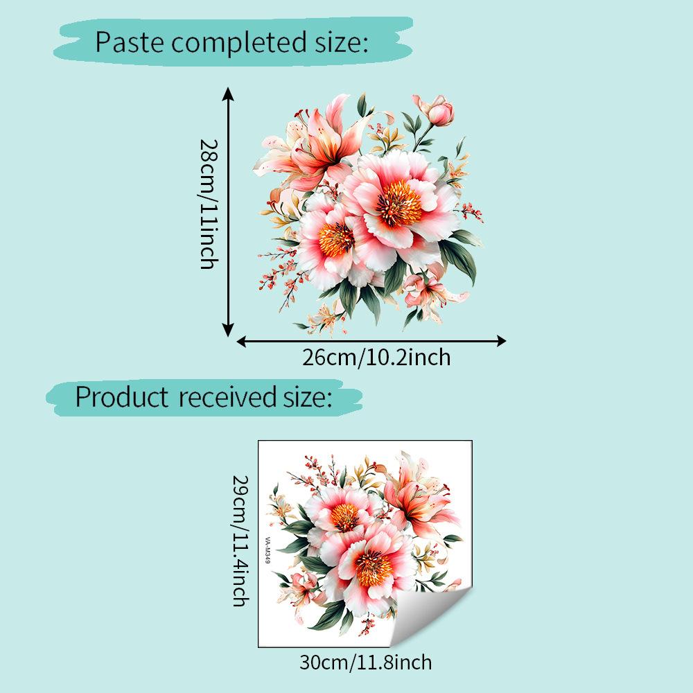 

Home Decoration Lily Peony Flower Stickers Self-Adhesive For Toilet Bathroom Bedroom Wall Decor 29x30cm