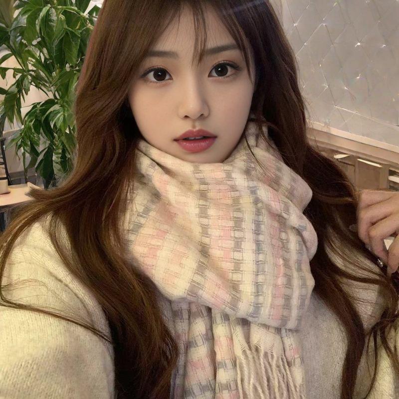 Sciarpa a Quadri Invernale da Donna, Stile Giapponese-Coreano Carino, Versatile Scaldacollo Caldo a Sciarpa