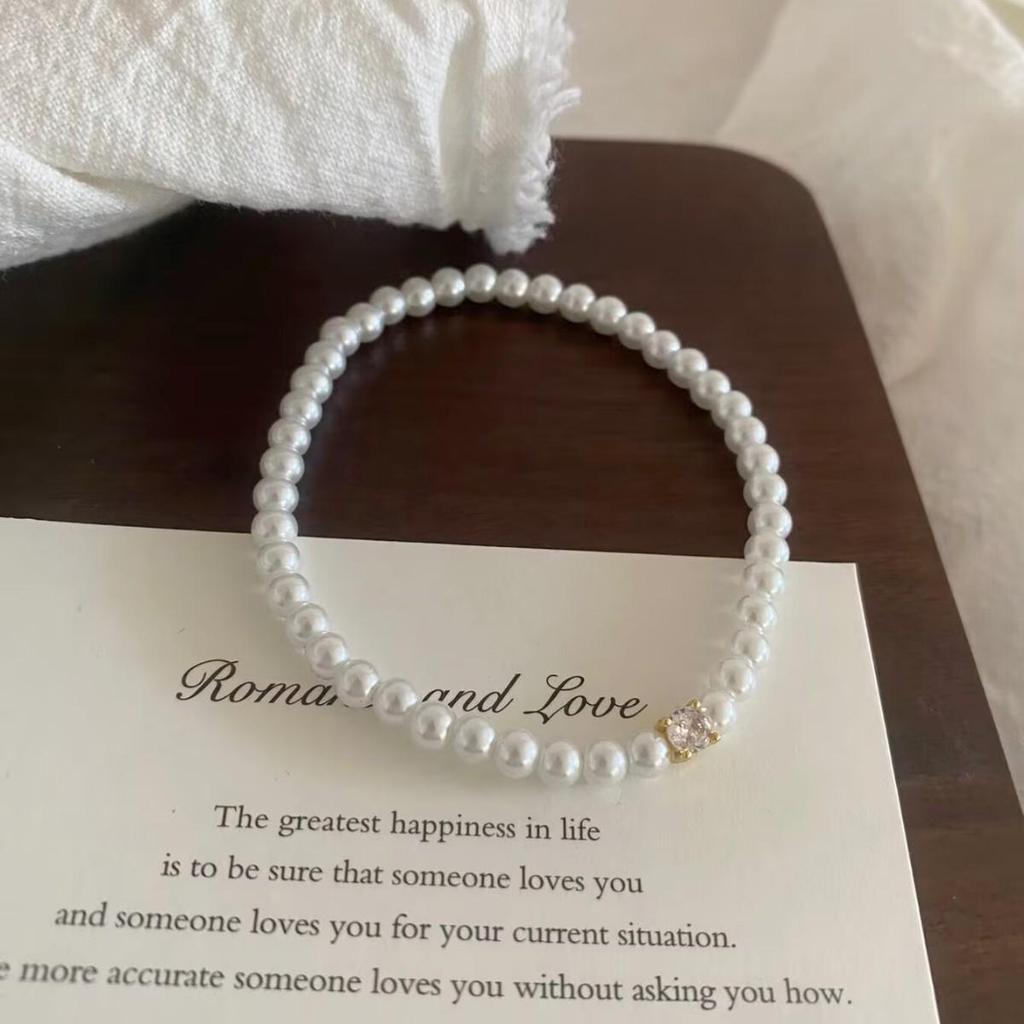 Exquisite French Zircon Pearl Bracelet for Women - Luxurious, Simple, Fashionable, and Versatile Design