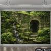 Overgrown Garden Banner with Mossy Arches and Clear Pool Photo Booth Background Cloth