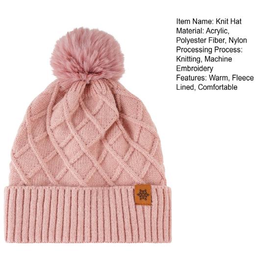 Women Winter Knitted Hat with Faux Fur Pom Pom Ball