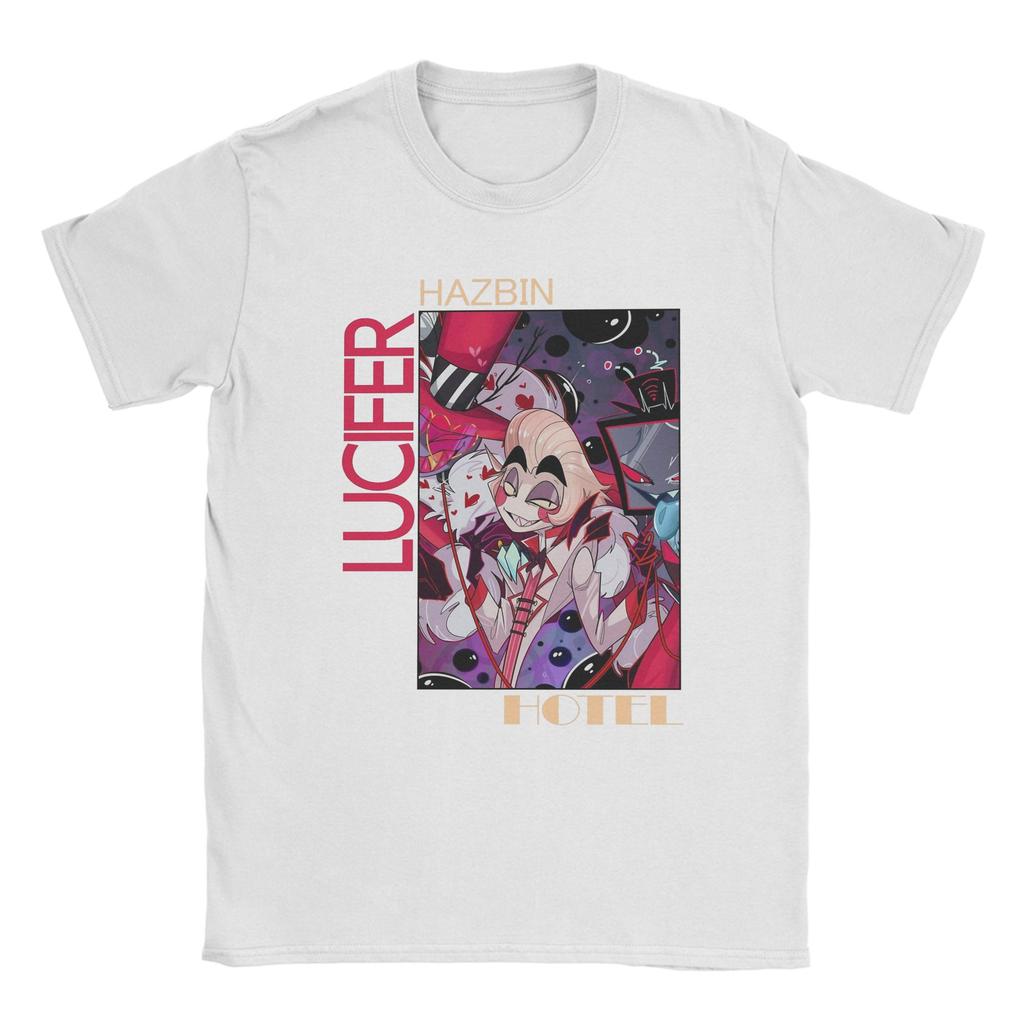 Men's Hazbins Hotels Lucifer Anime T Shirt  Pure Cotton Tops Funny Short Sleeve Crewneck Tee Shirt New Arrival T-Shirts