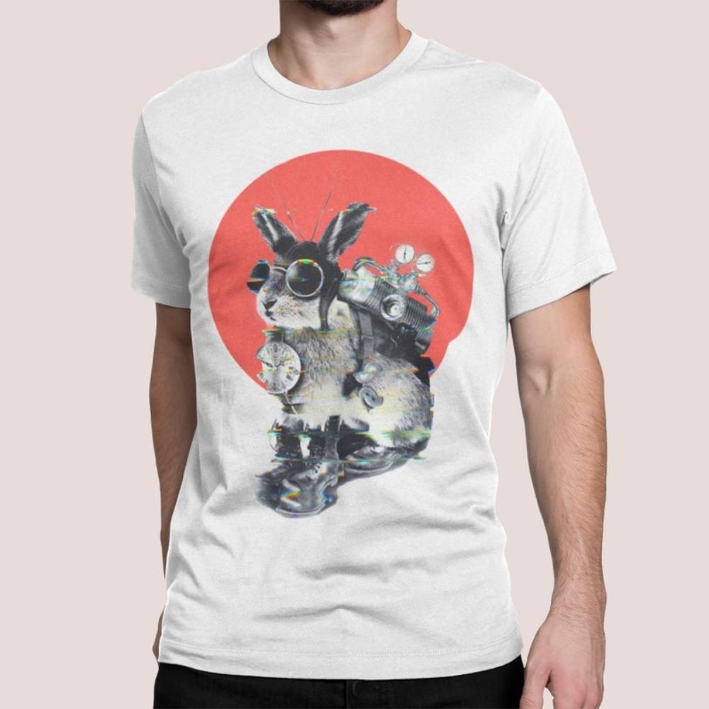 Steampunk Bunny Art TShirt Time Traveler Animal Graphic T Shirts Woman Man Vintage Fashion Casual Cotton Streetwear Camisetas S