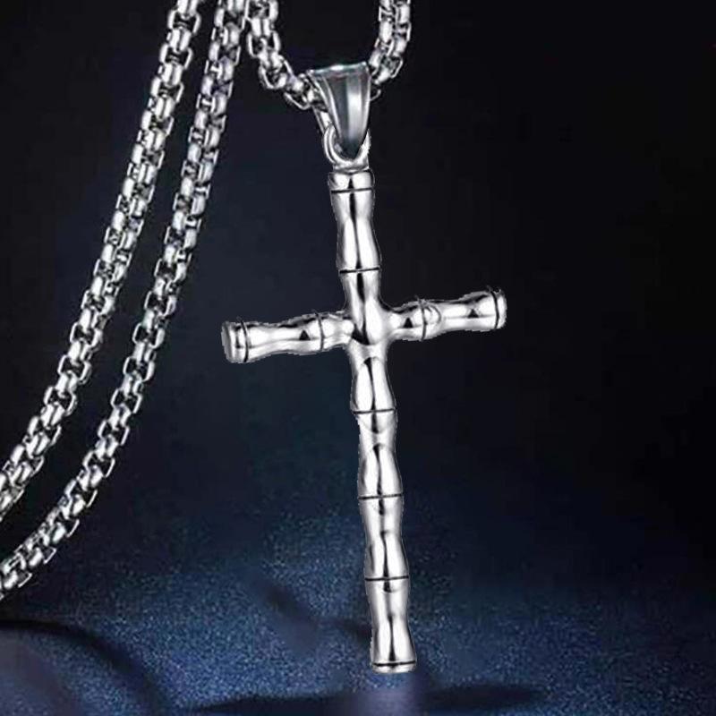 Vintage Bamboo Cross Pendant Trendy Man Necklace Pendant