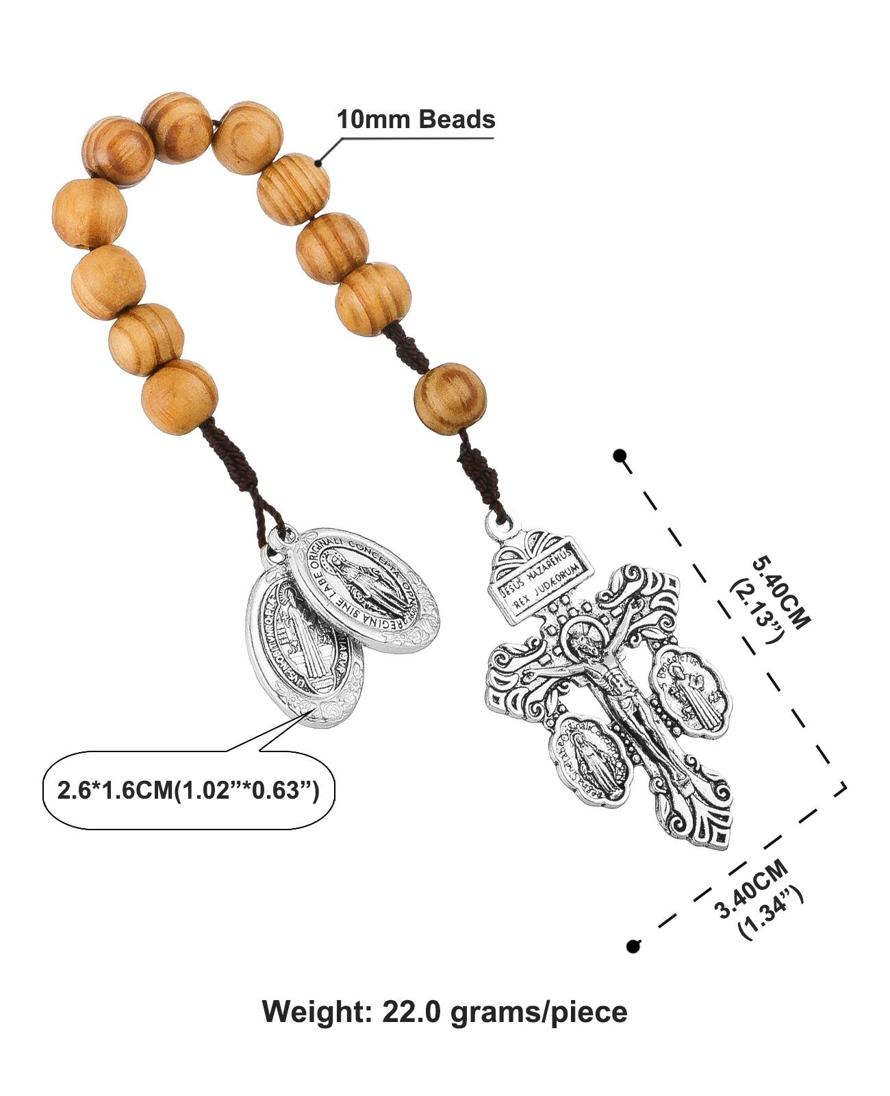 Catholic St Benedict Medal Pocket Rosary Lady Milagrosa Crucifix Cross Wooden Beads One Decade Prayer Rosaries Handmade Gift