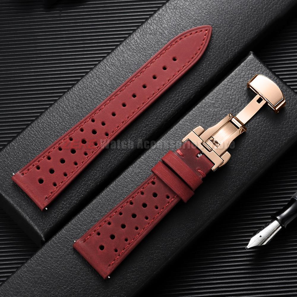 Quick Release Vintage Leather Watch Strap Stitching Cowhide Band for Omega 18/19/20/21/22/24mm Deployment Clasp Wrist Bracelet