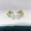 Natural Freshwater Pearl Earrings, Exquisite Small Flowers with Micro Inlaid Zirconia, Fashionable Women's Pearl Earrings for Zhuji