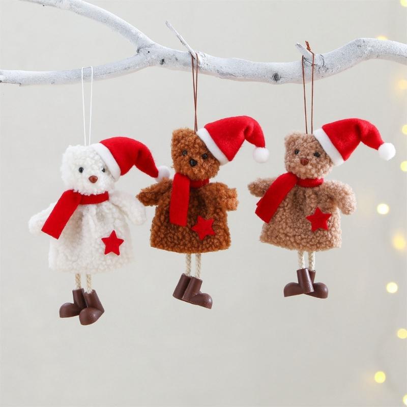 Christmas Tree Decorations Santa Hat Bear Christmas Ornament Fabric Doll Small Pendant For Home Party And Holiday