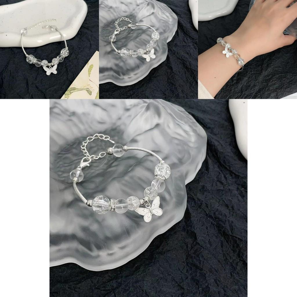 Exquisite Silver Butterfly Glass Bead Bracelet New Chinese Fashion For Women