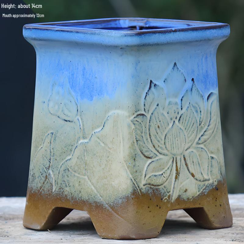 Handmade Terracotta Succulent Pot, Large Square with Gloss Glaze and Breathable Design.