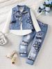 Girls' Spring/Autumn Denim Vest & Straight-Leg Pants Set