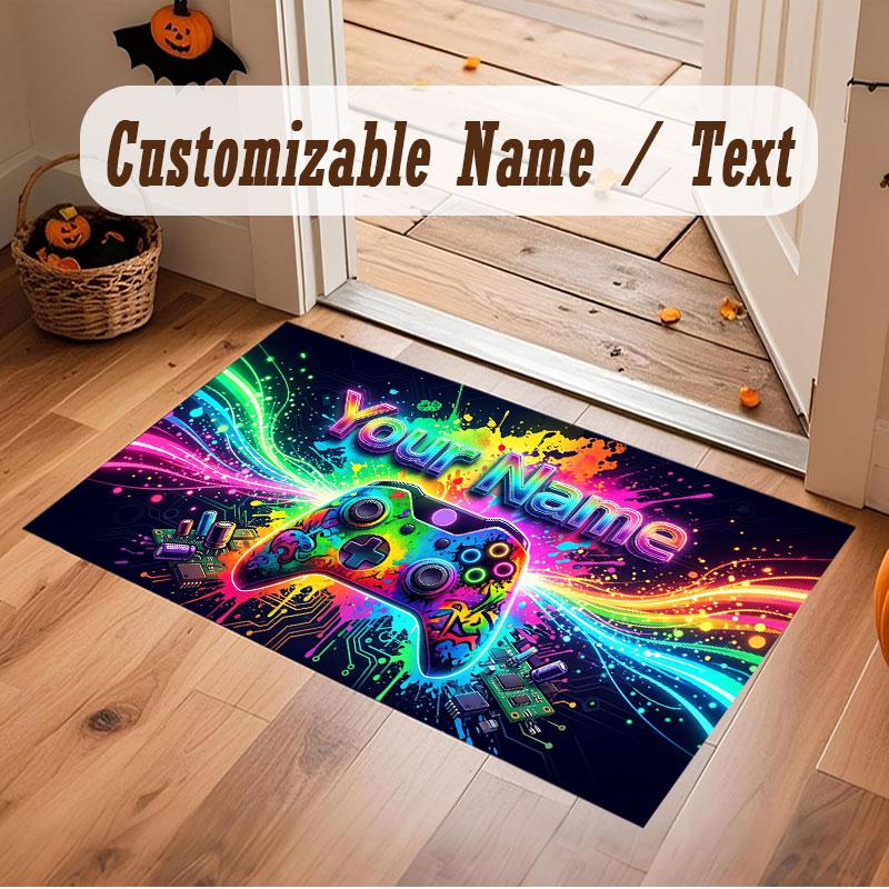 Game Controller Theme Crystal Velvet Floor Rug Personalized Custom Name Text Warm Carpet Home Decoration