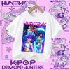 Children's KPOP Demon Hunters movie crewneck cartoon girls' and boys' T-shirt, casual print baby fashion clothing for summer